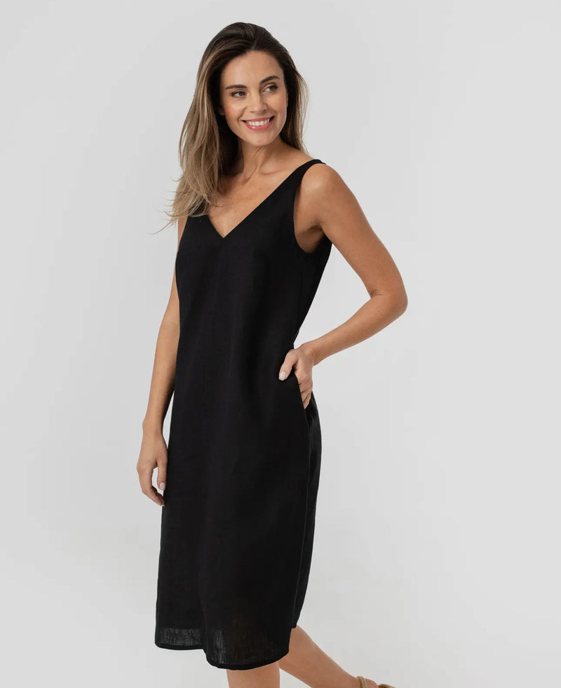 Black Linen Cut Off Dress