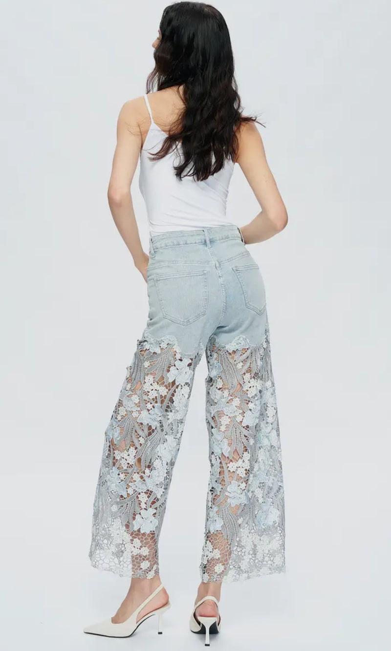 High Rise Wide Leg Lace Jeans