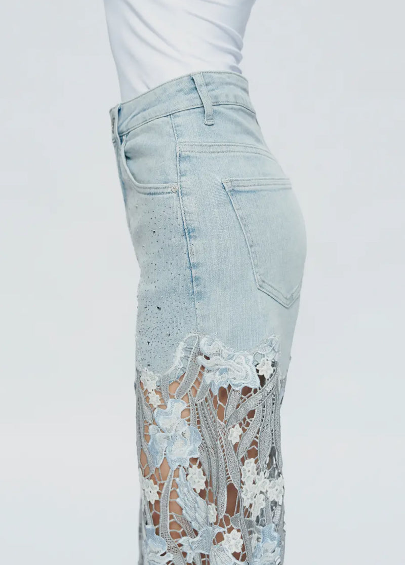 High Rise Wide Leg Lace Jeans