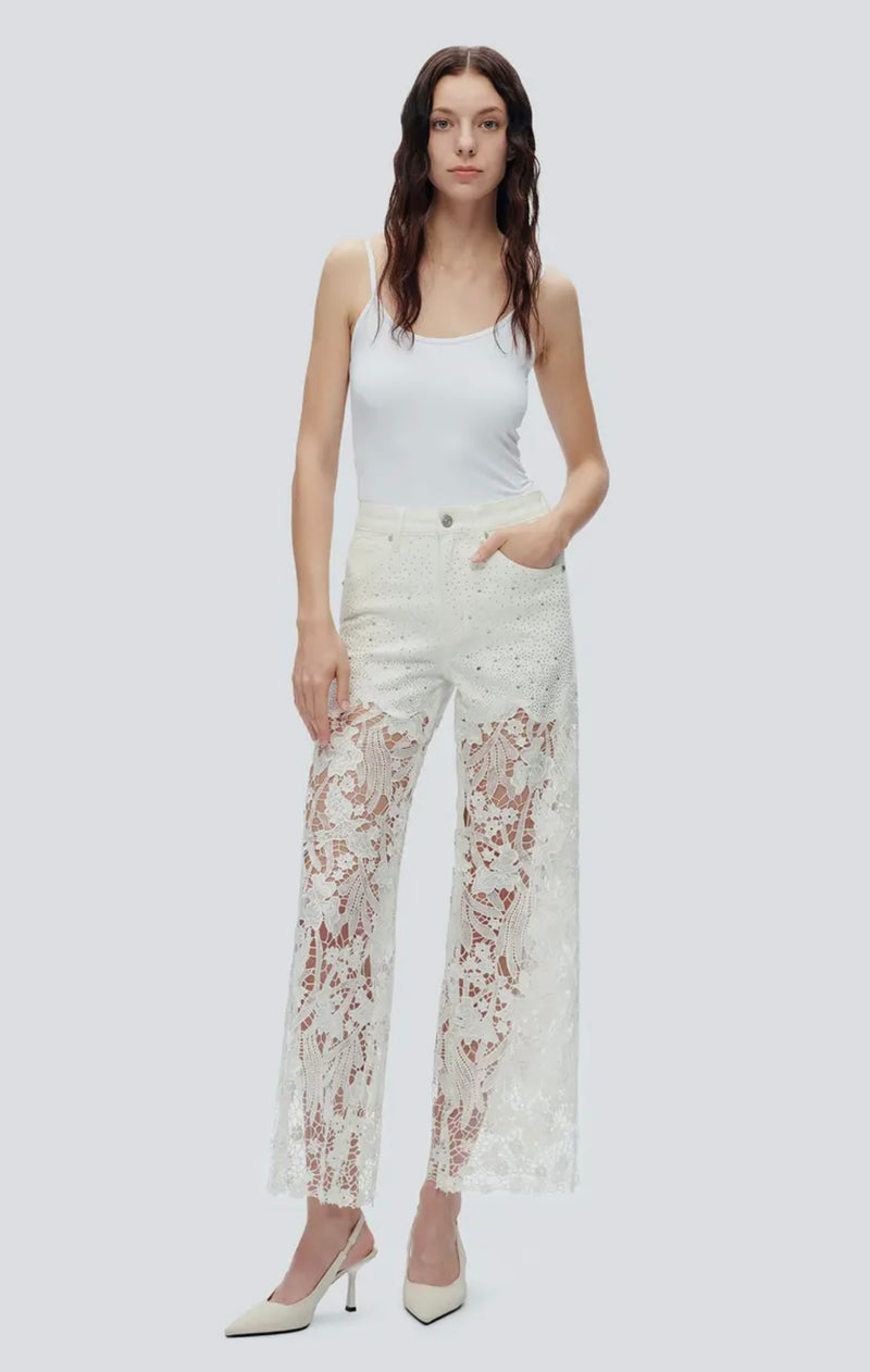 High Rise Wide Leg Lace Jeans