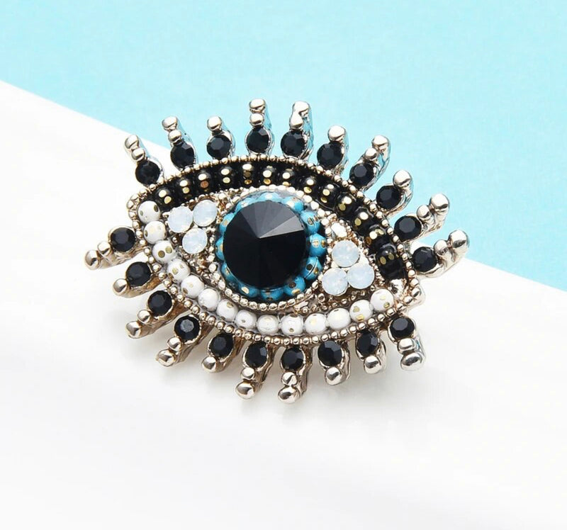 Rhinestone Black Blue Eye Pin