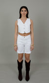 Moly Fringed White Denim Shorts