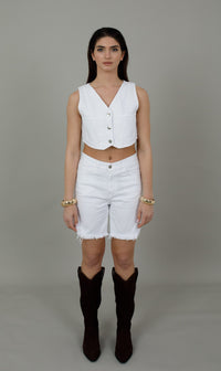 Moly Fringed White Denim Shorts