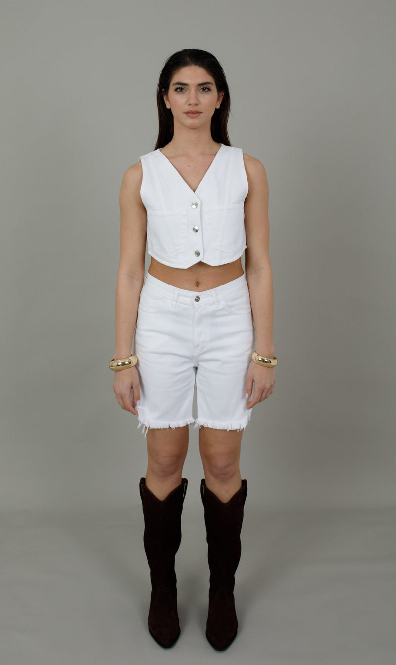 Moly Fringed White Denim Shorts