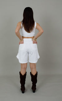 Moly Fringed White Denim Shorts