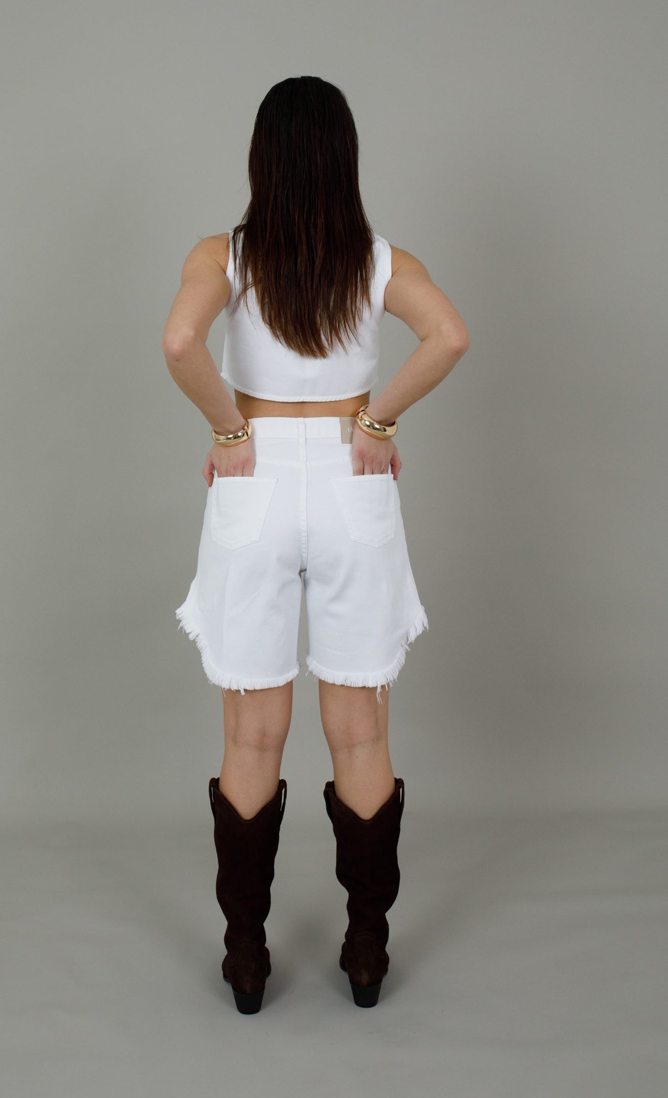 Moly Fringed White Denim Shorts