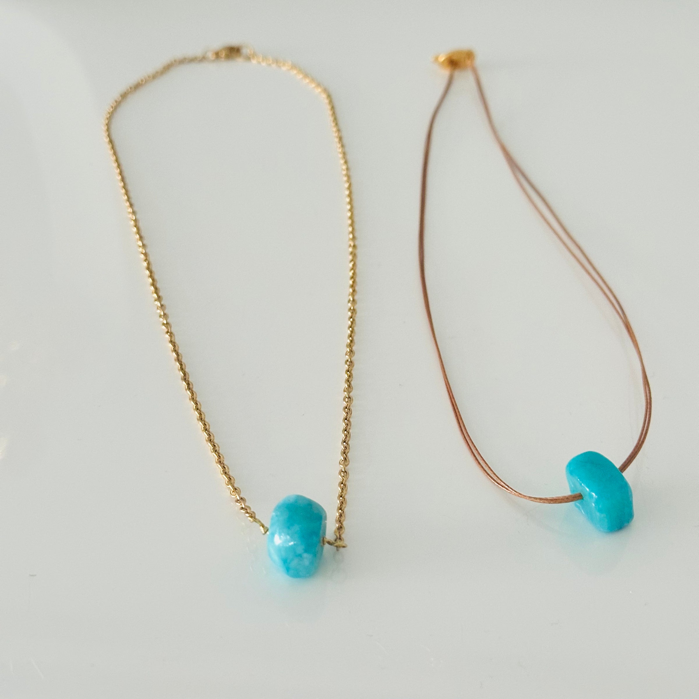Single Blue Bead Necklace With Chain