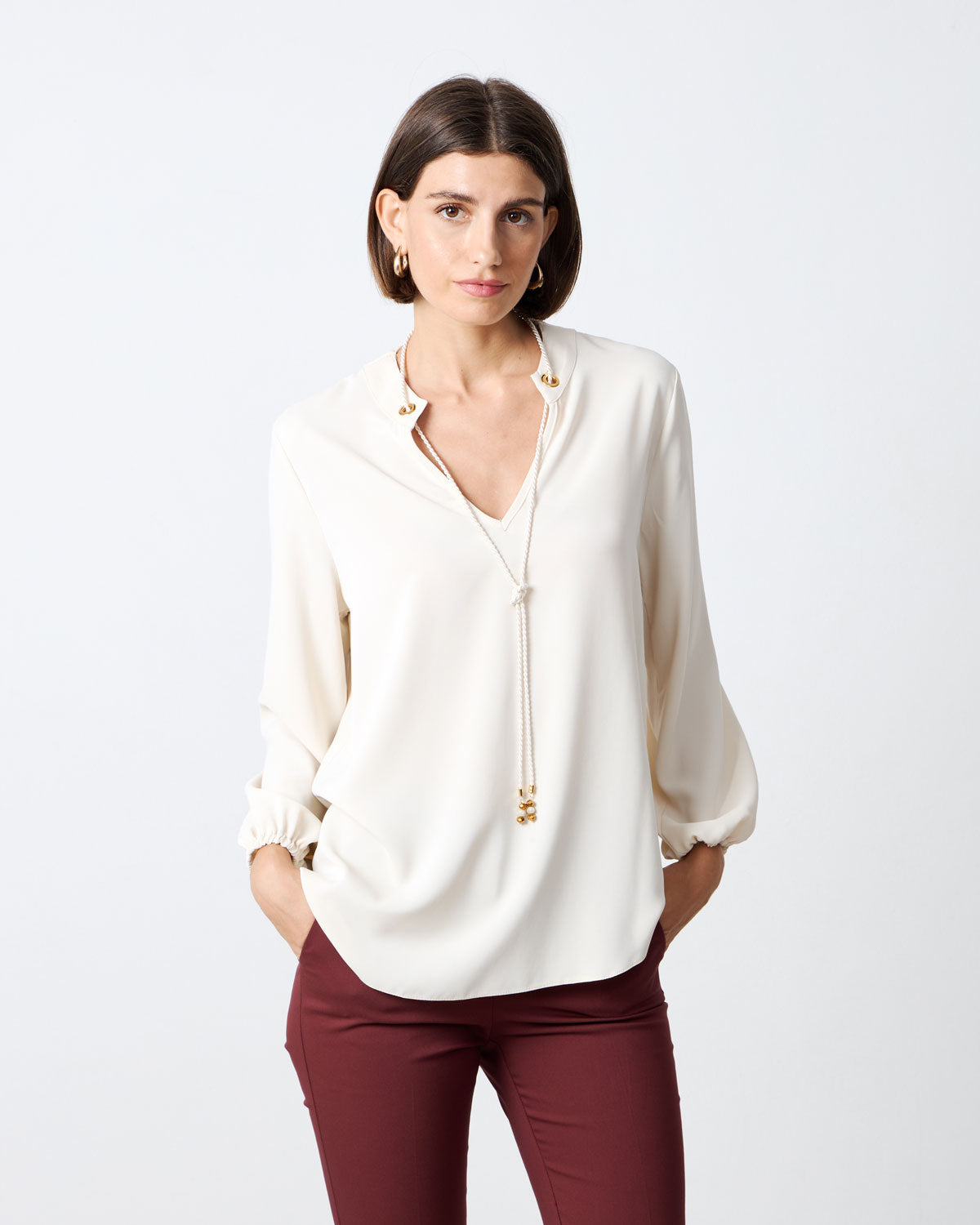 V-Neck Rope Tie Blouse