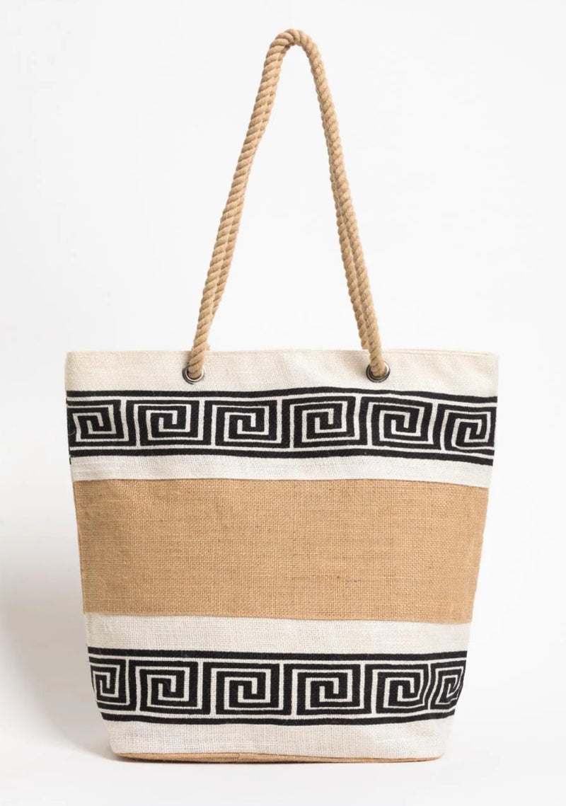 Jute Meandros Design Beach Bag