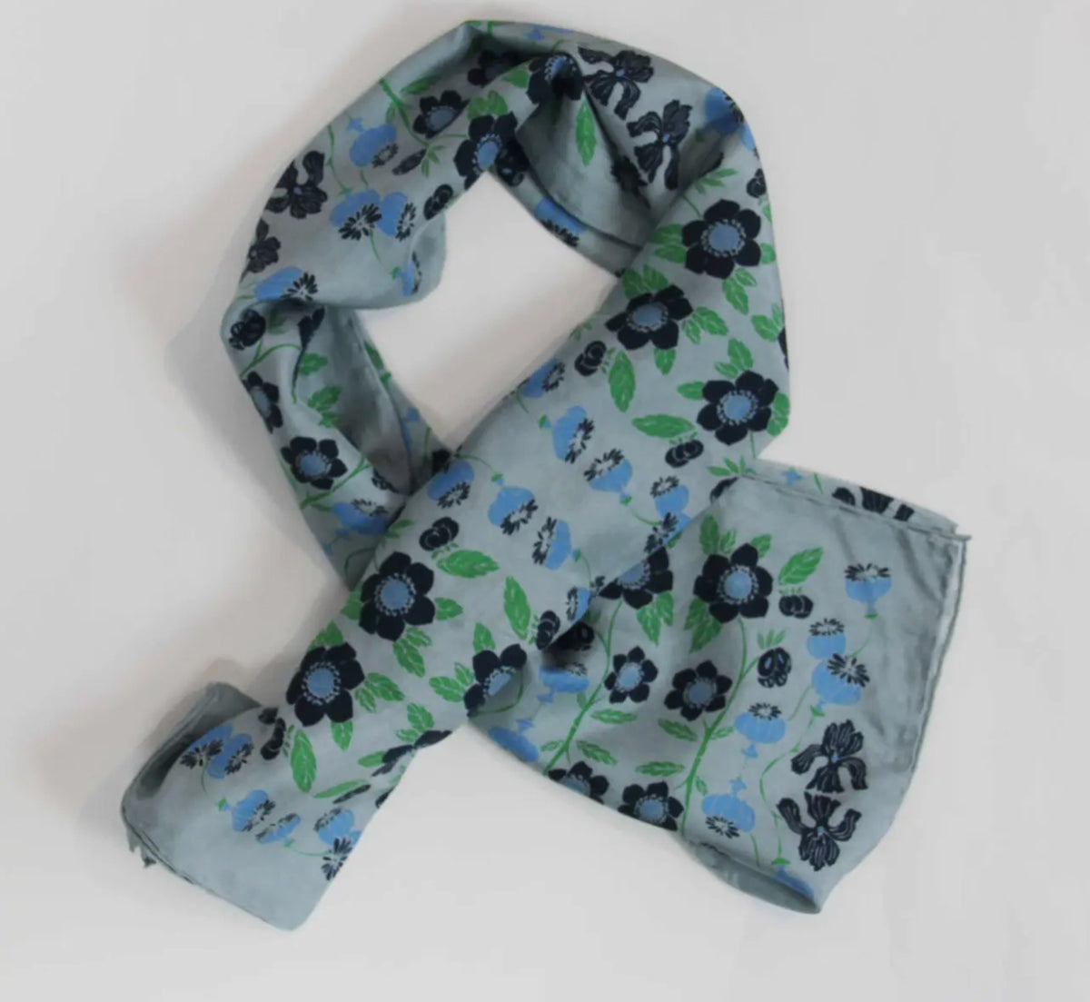 Flora Blue-Blue Silk Scarf