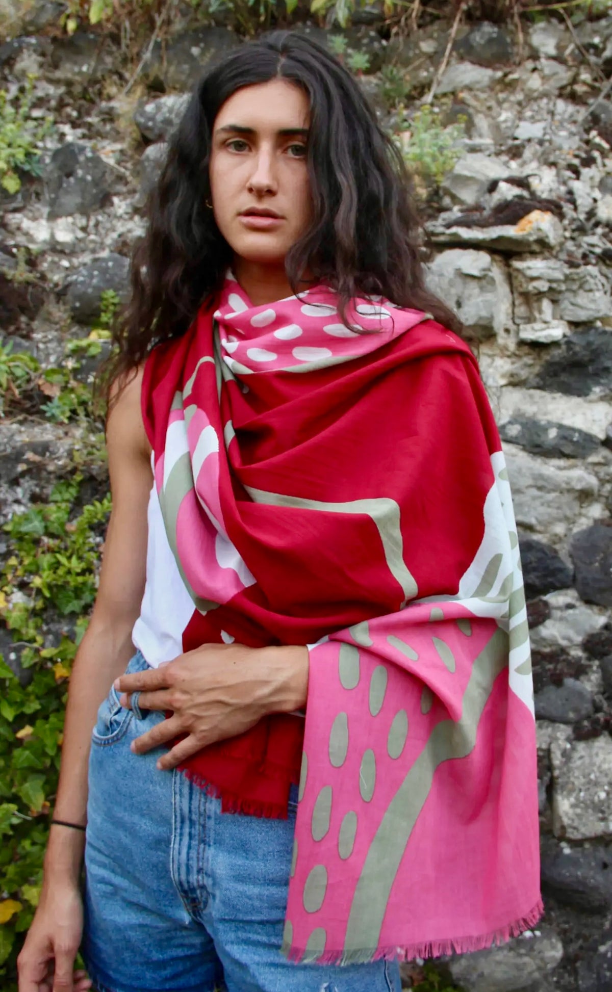 Dreamlike Red-Red Cotton Scarf