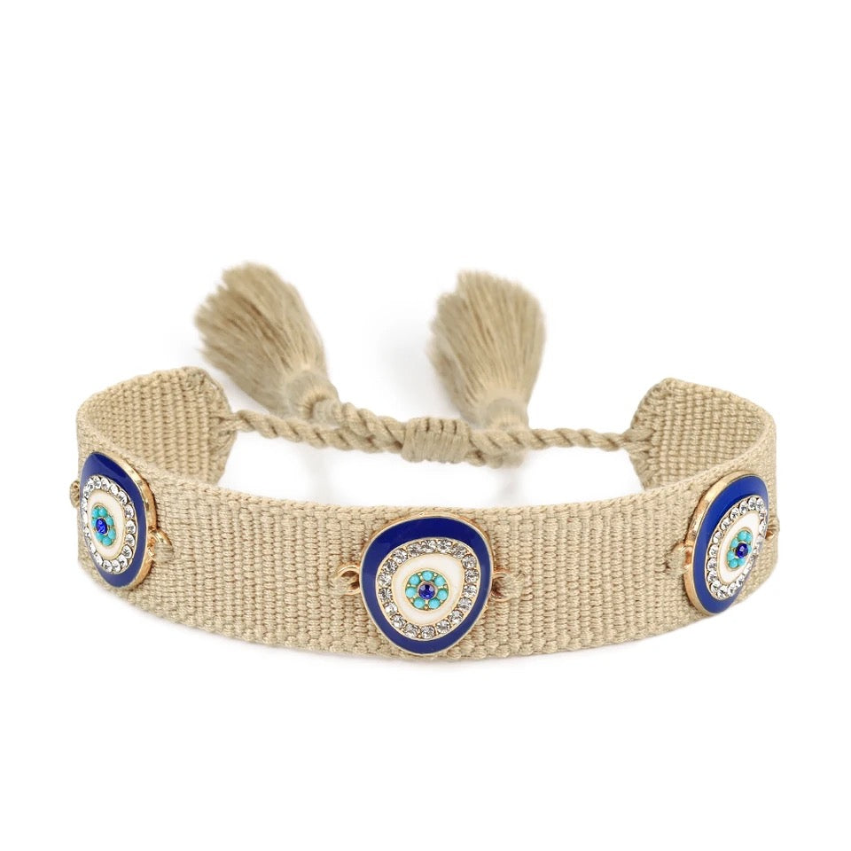 Beige Evil Eye Cotton Braclet