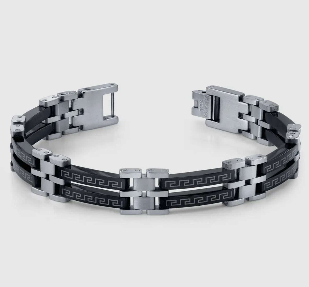 Men's Black Stainless Steel Greek Key Bracelet