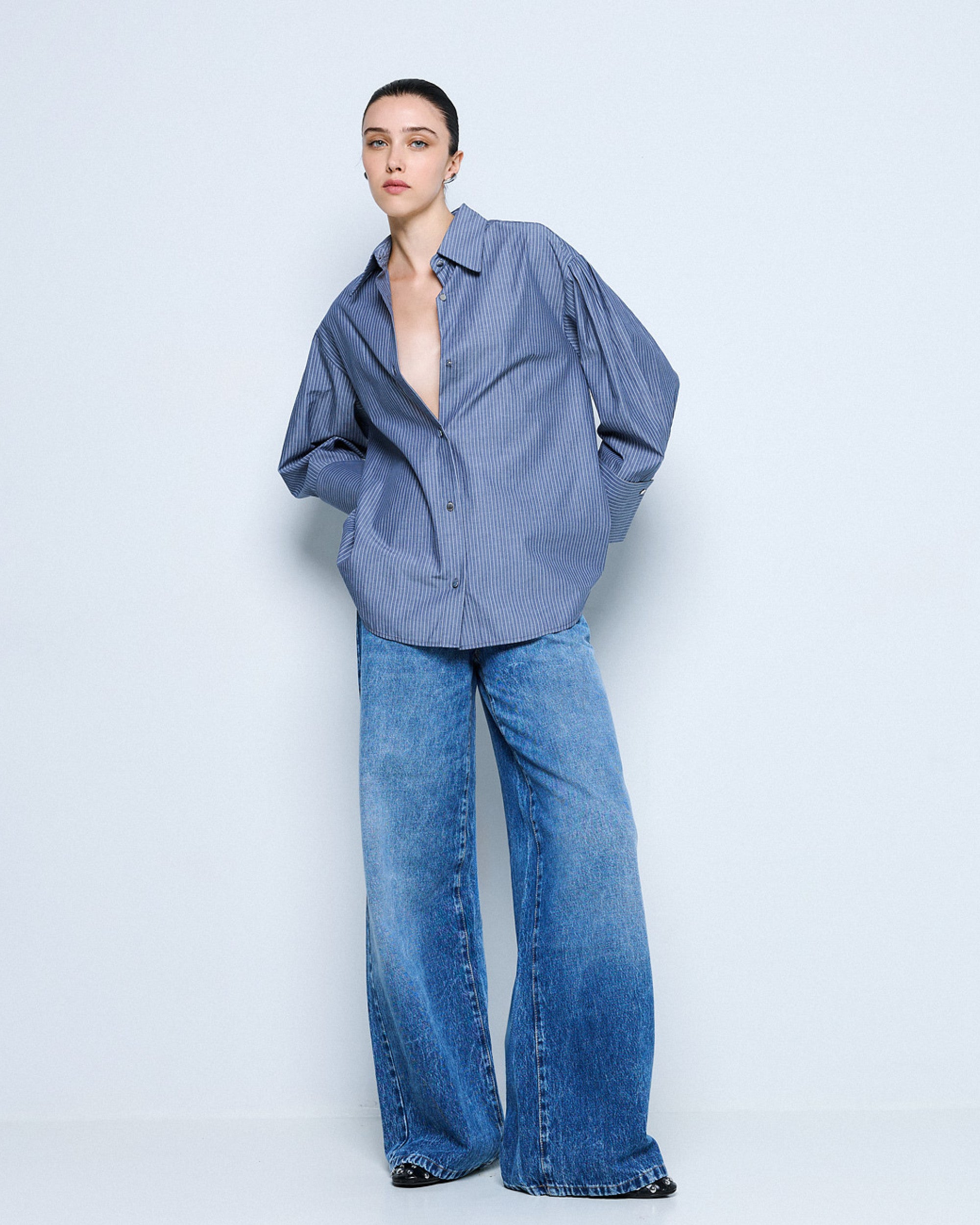 Long Striped Shirt Blue