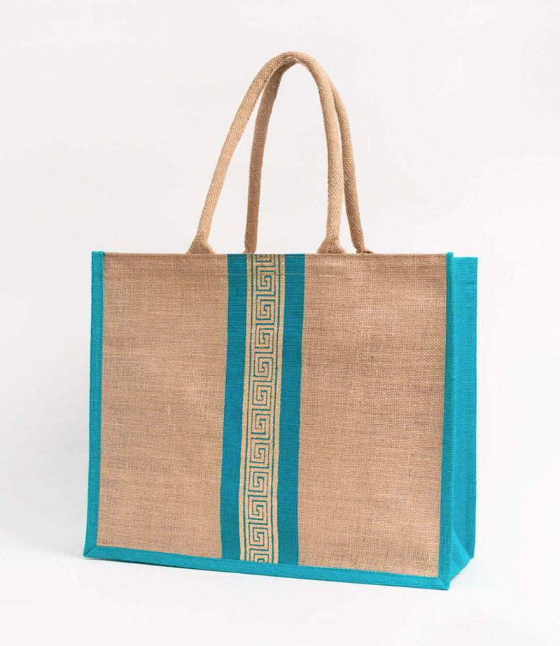 Large Beach Bag With Meandros Turquoise