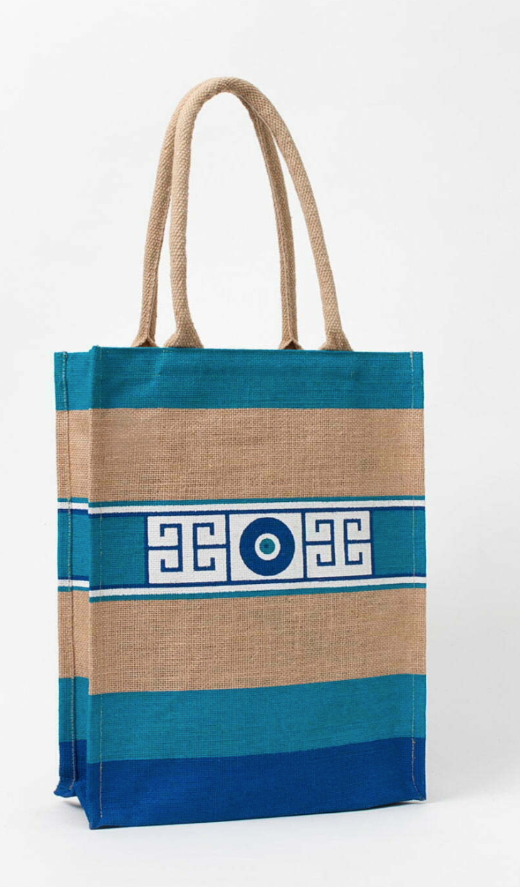 Eye With Meandro Long Jute Tote Bag