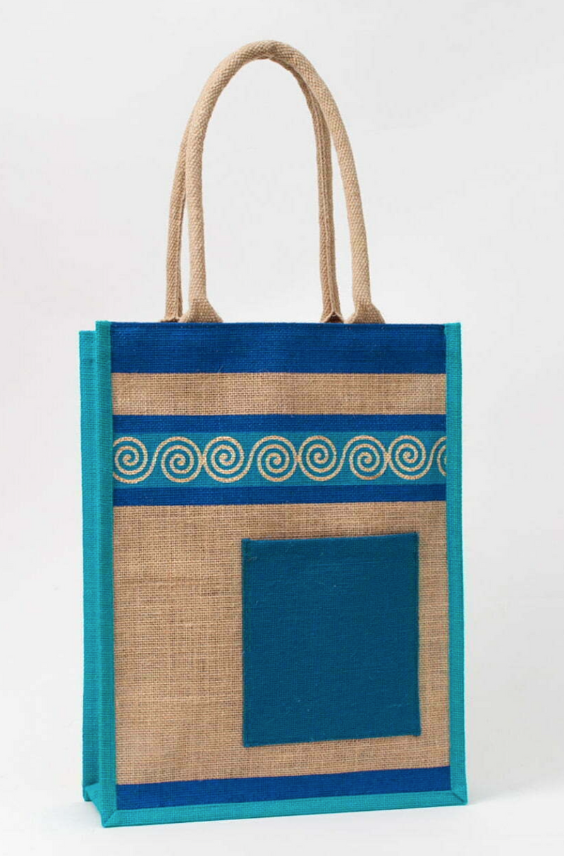 SWIRL NATURAL JUTE BAG WITH OUTSIDE POCKET