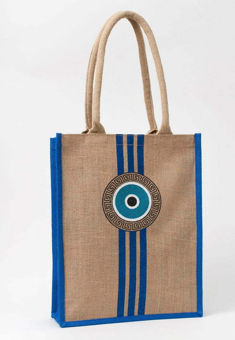 Eye With Meandros Design Natural-Blue Tote