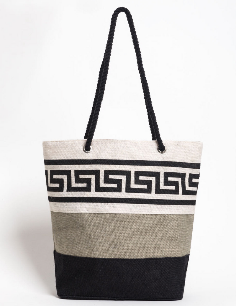 MEANDROS TOTE WITH ROPE HANDLE BLACK-GRAY-WHITE