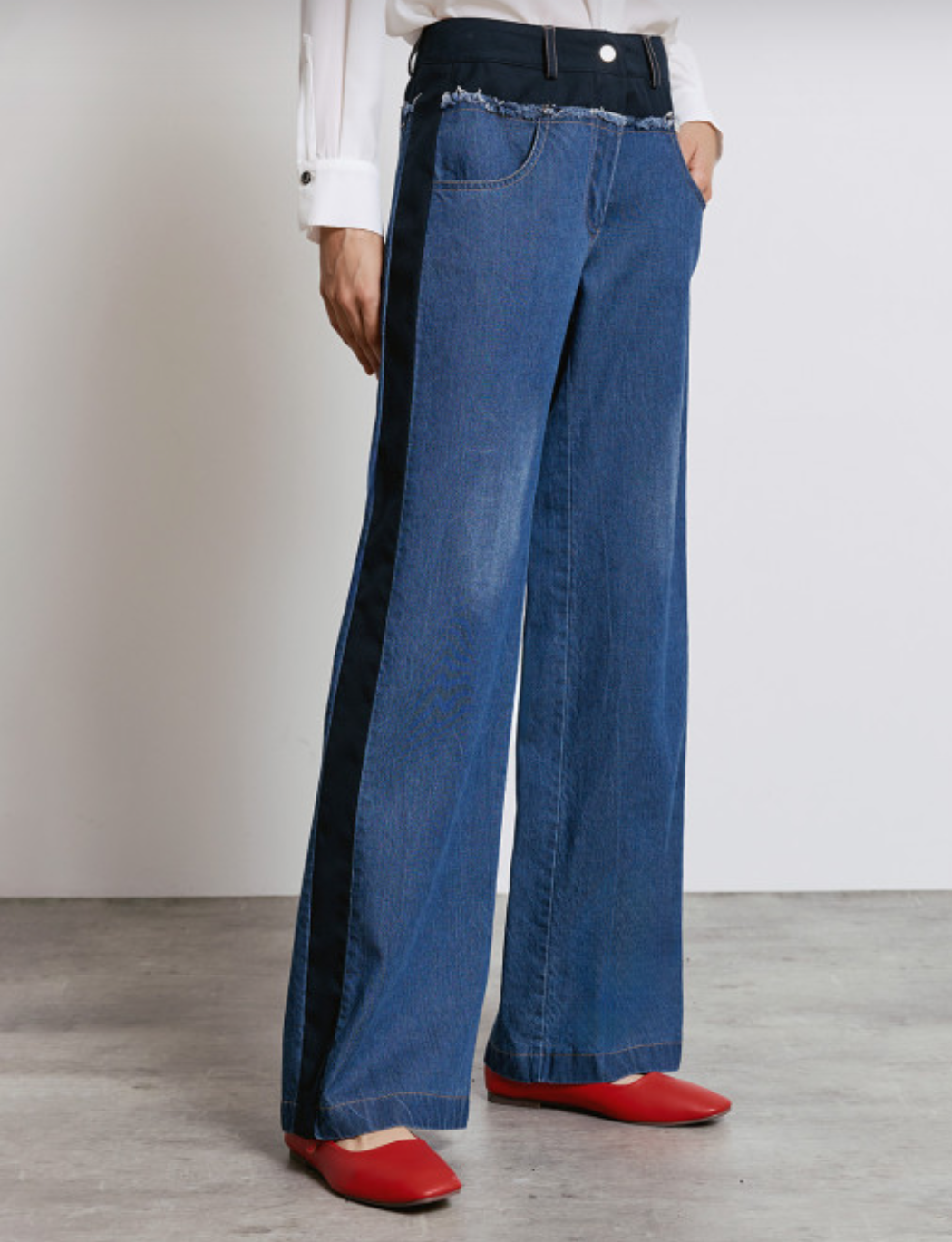 Denim pants with detailed waistband