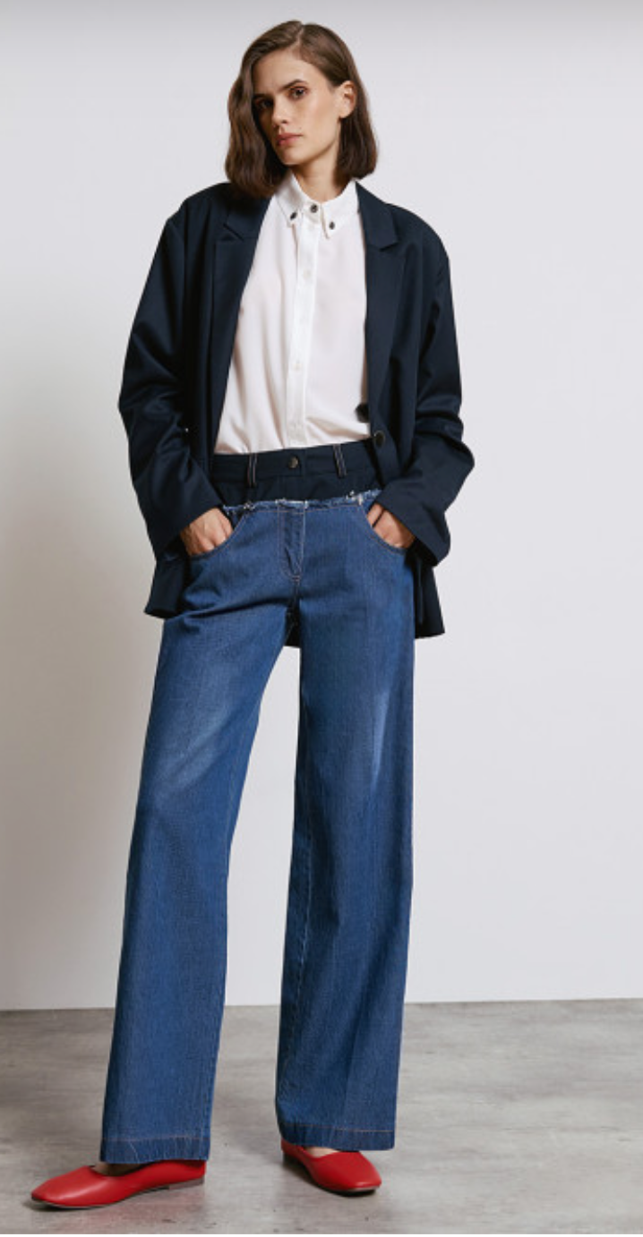 Denim pants with detailed waistband