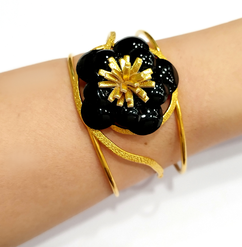 Black Camellia Flower Bangle