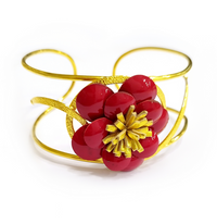 Red Camellia Flower Gold Plated Bangle