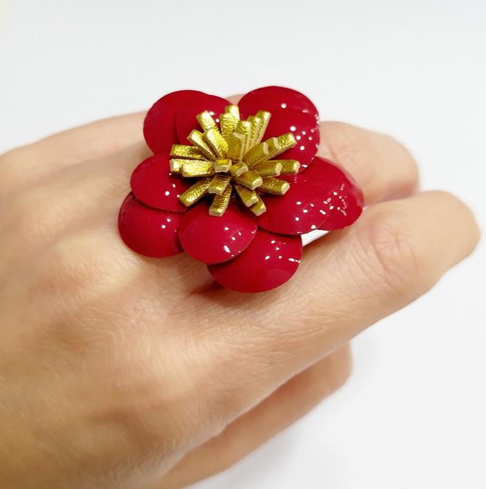 Red Camellia Flower Ring