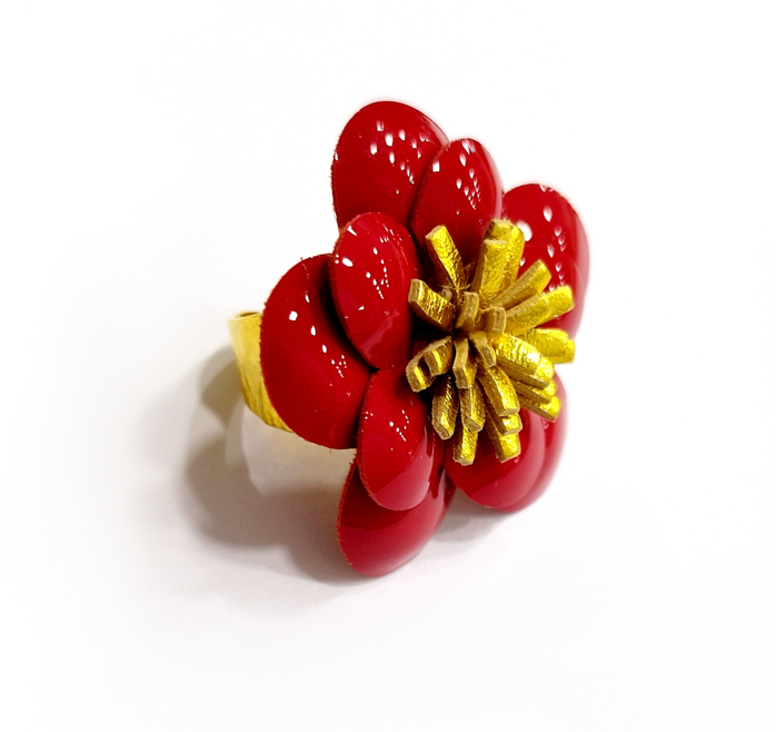 Red Camellia Flower Ring