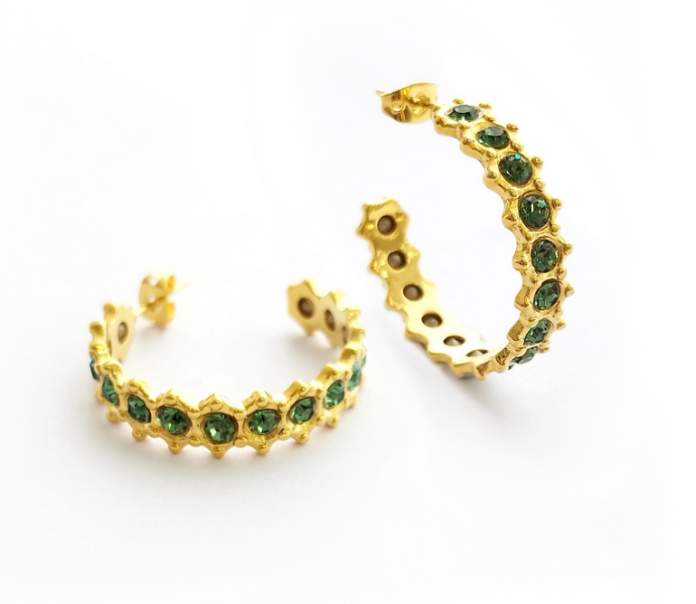 Green Crystal Hoop Earrings