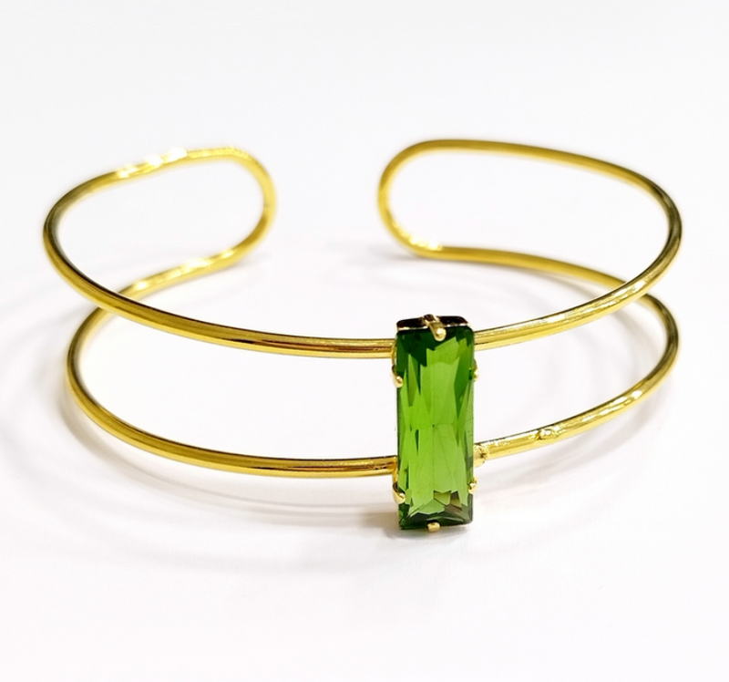 Rectangle Green Crystal Bangle