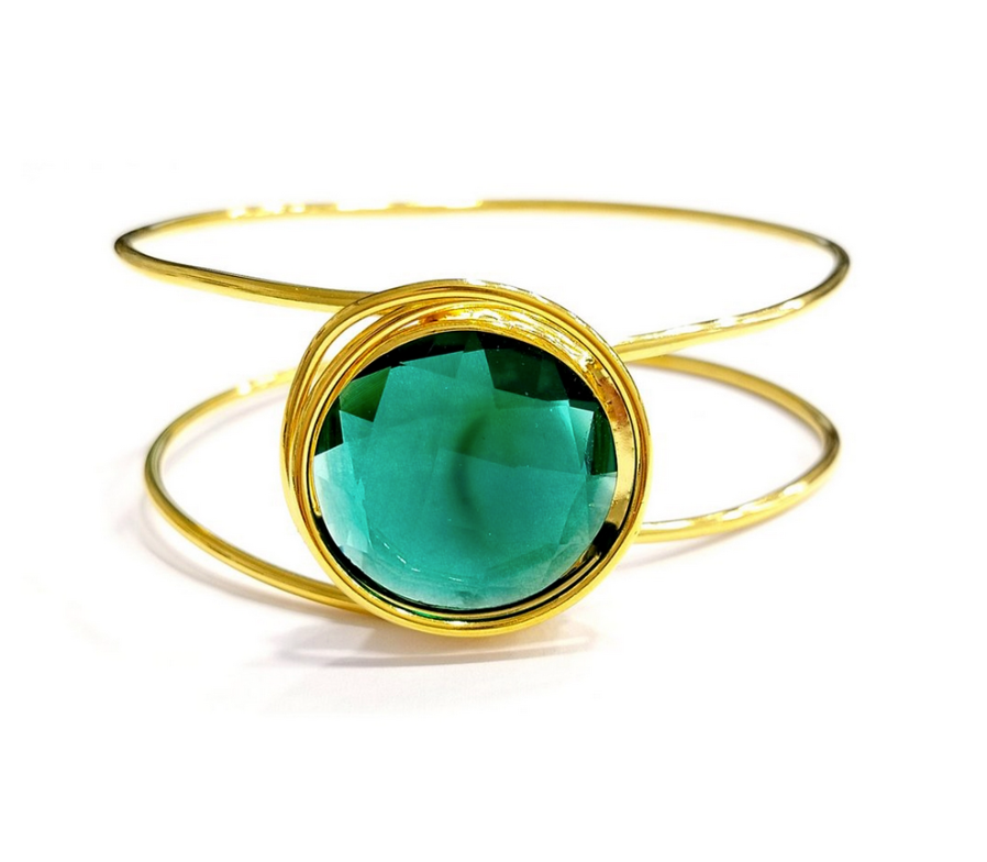 Round Green Crystal Bangle Gold