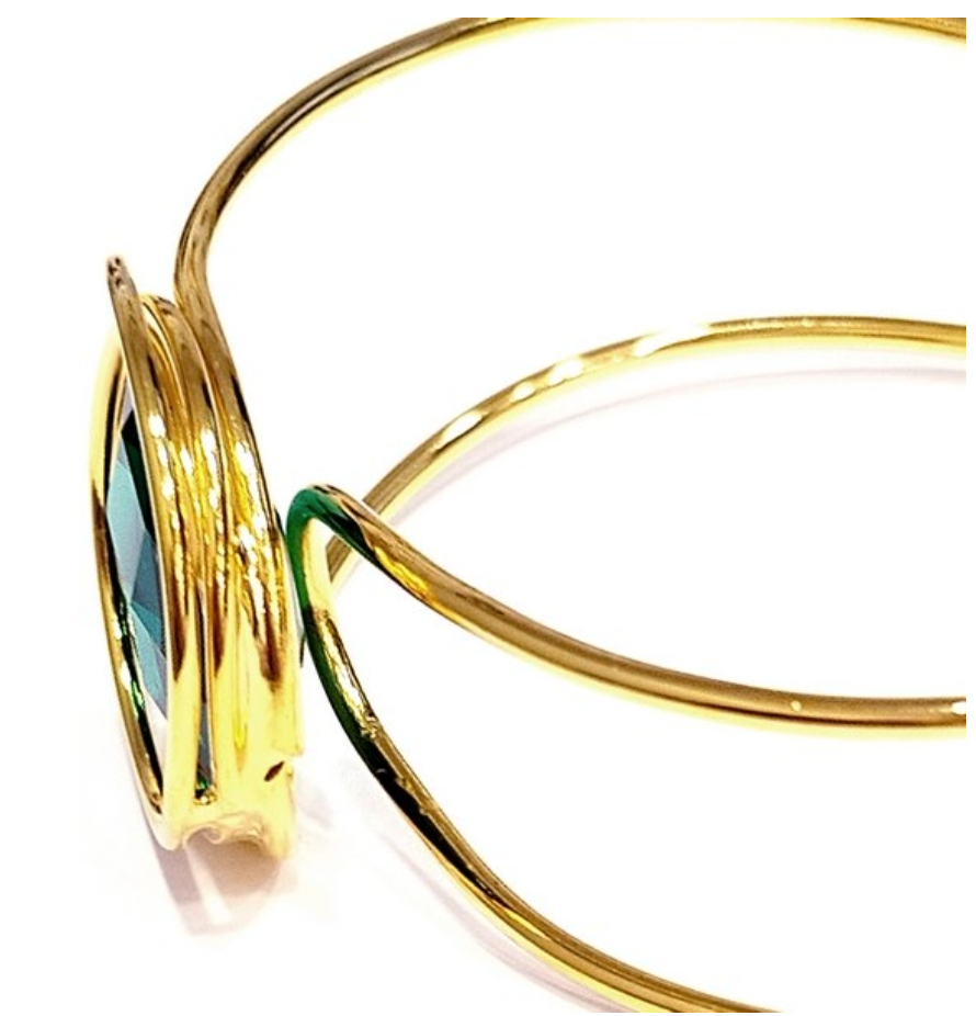 Round Green Crystal Bangle Gold