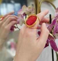 Round Orange-Red Crystal Ring