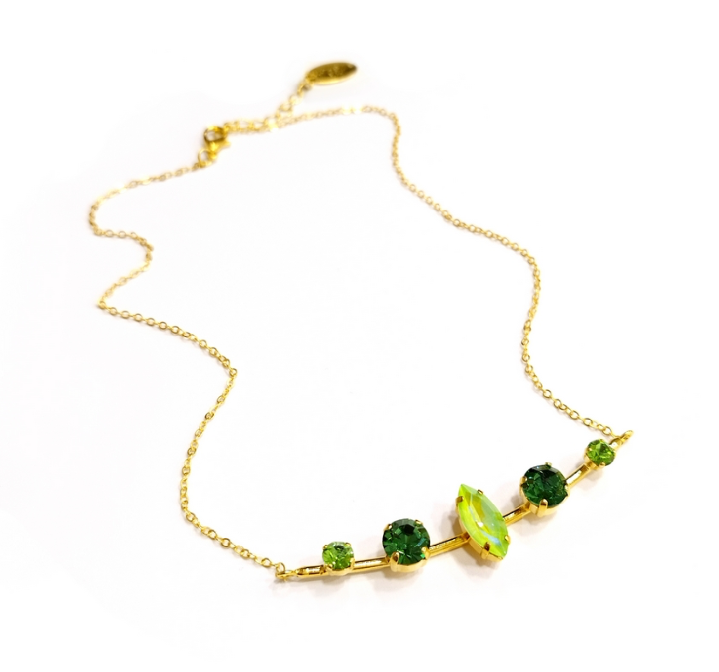 Fantasy Gold Chain Necklace With Green Crystals