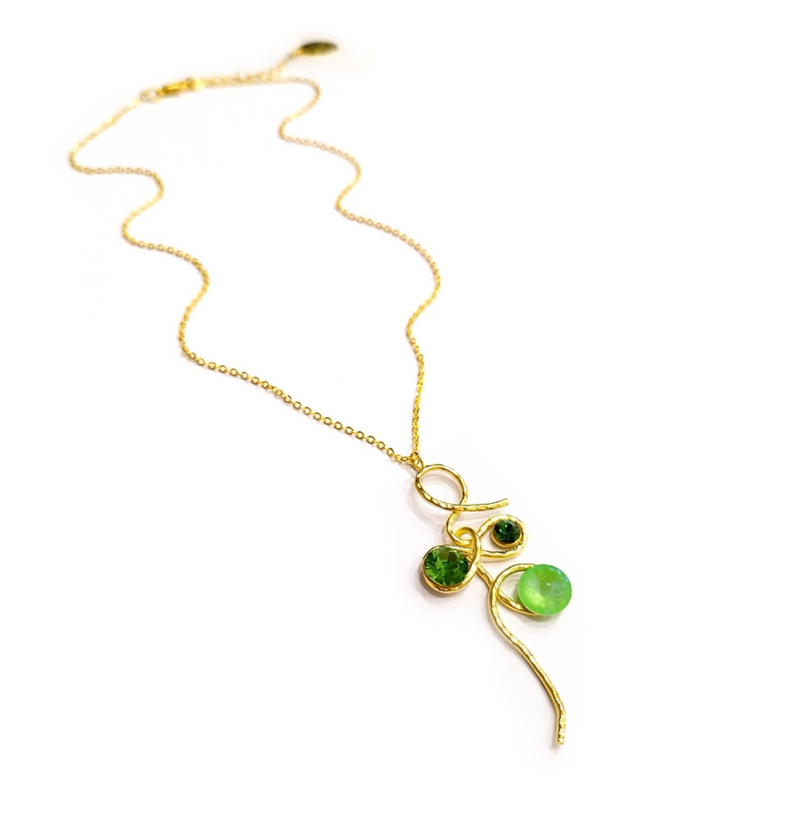 Green Crystal Gold Chain Necklace