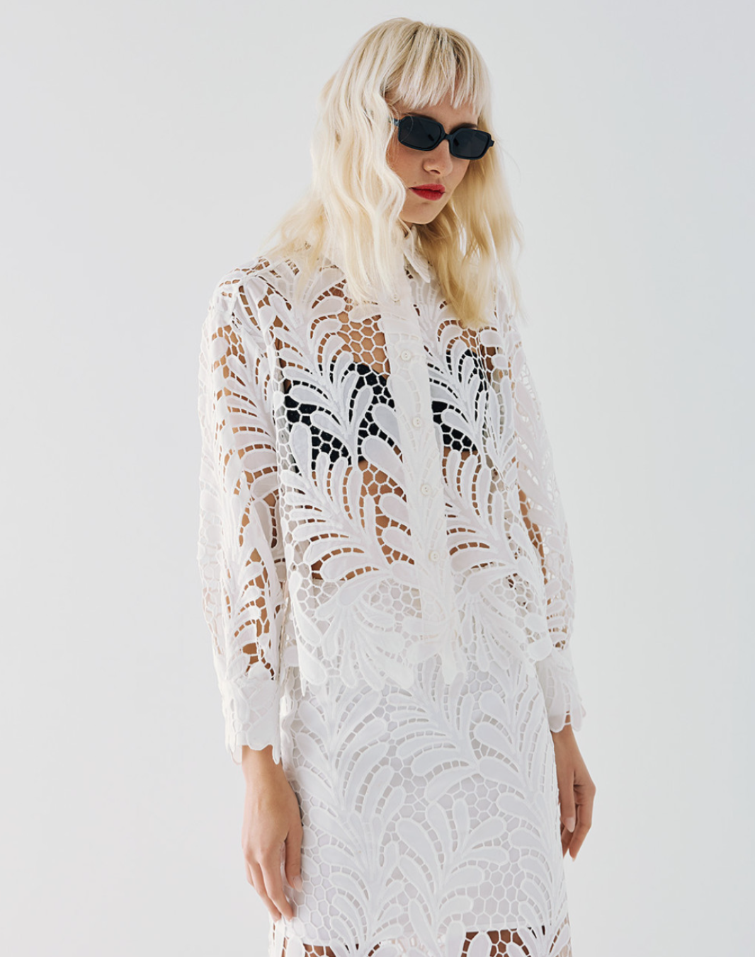 Broderie Cropped Shirt And Skirt Set
