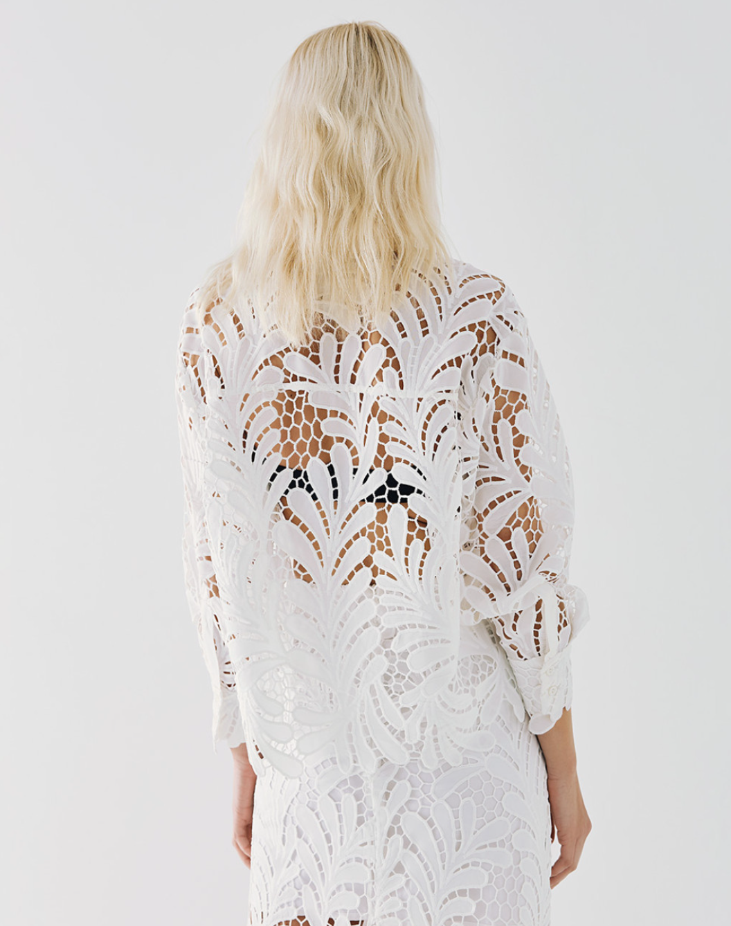 Broderie Cropped Shirt And Skirt Set