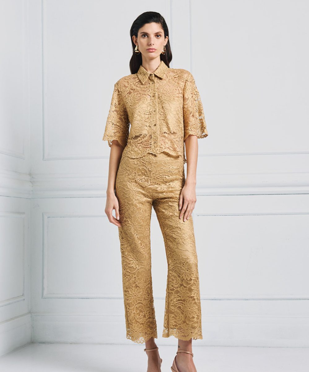 Cropped Metallic Lace Top And Pants