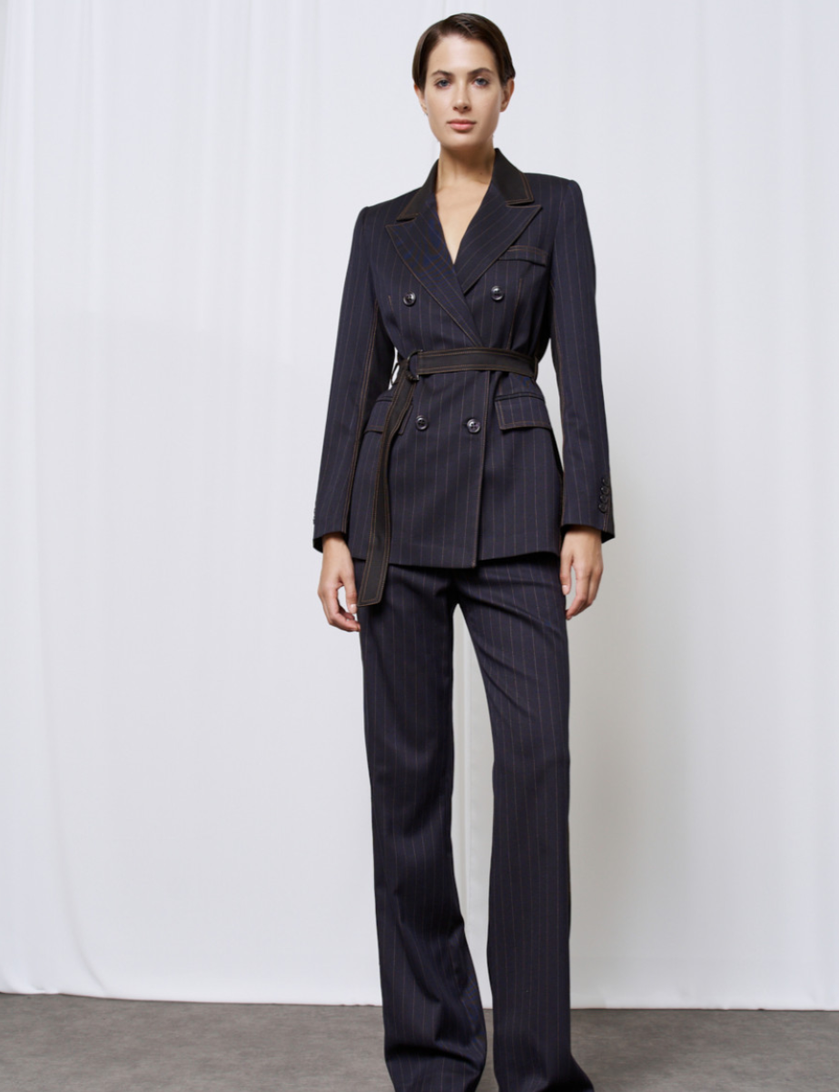 Striped Blazer With Belt