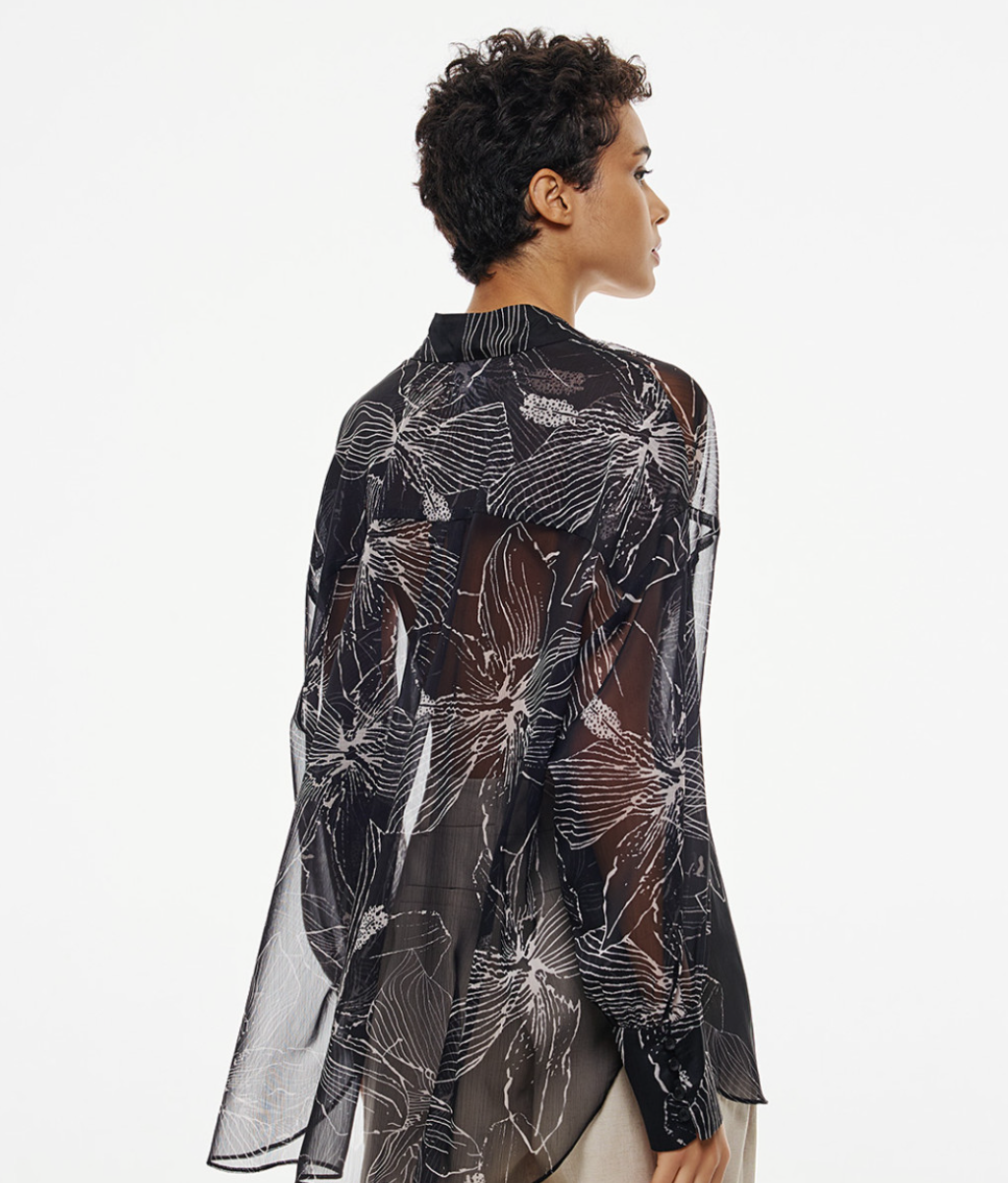 Flora Black Sheer Blouse