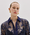 Navy Blue Mesh Blouse With Embroidery And Sequins