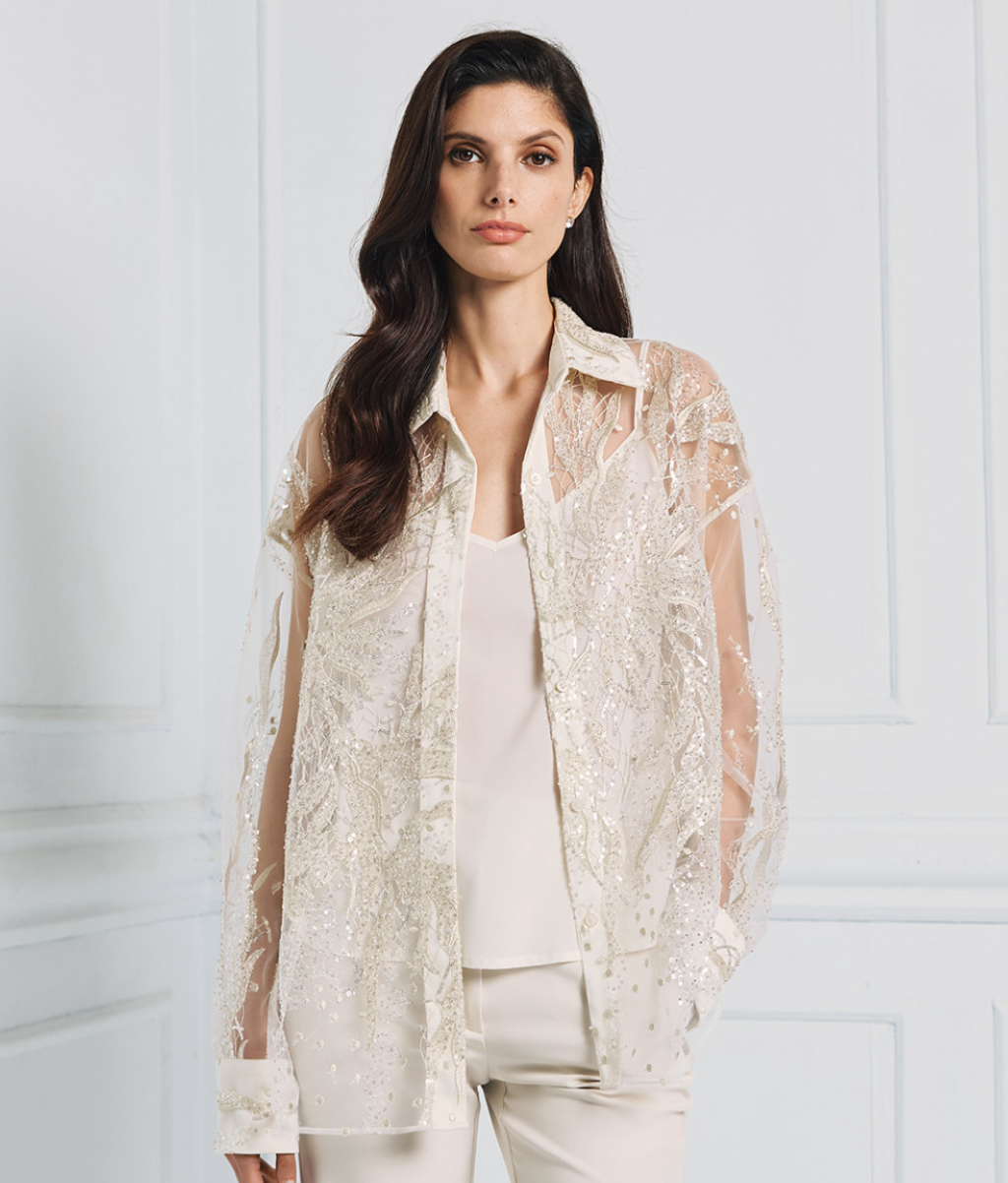 Sheer Vanilla Embroidered Blouse