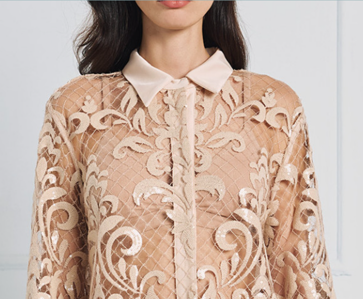 Embroidery Lace With Sequins Two Piece Set