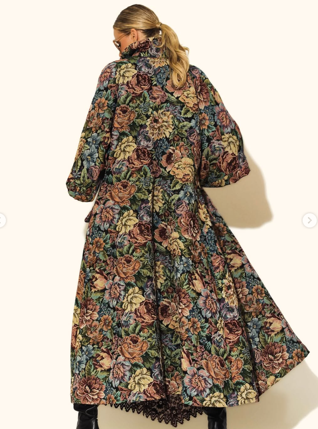 Oversized Borcade Maxi Coat With Floral