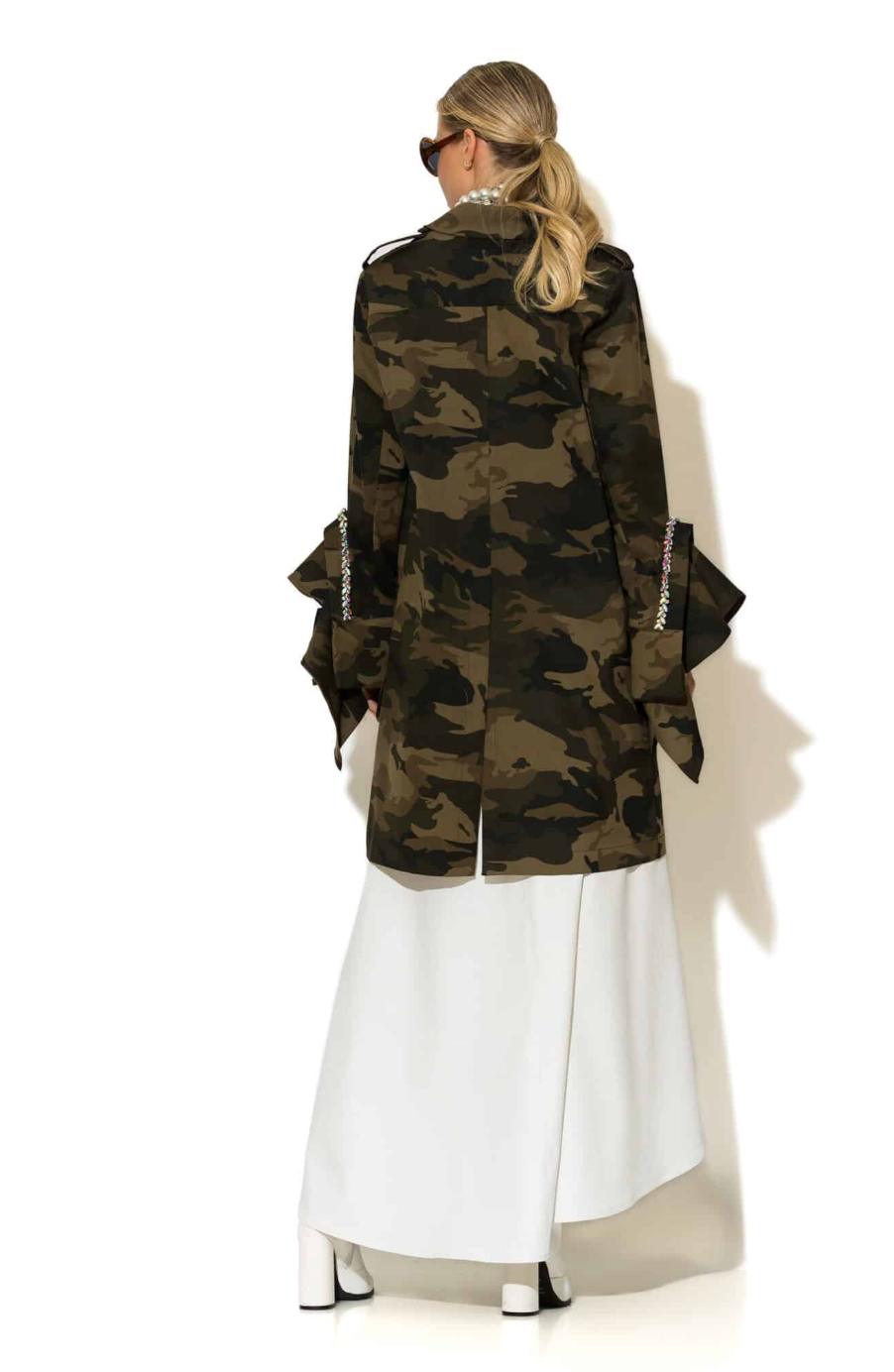 Crystal Embellished Oversized Camo Jacket
