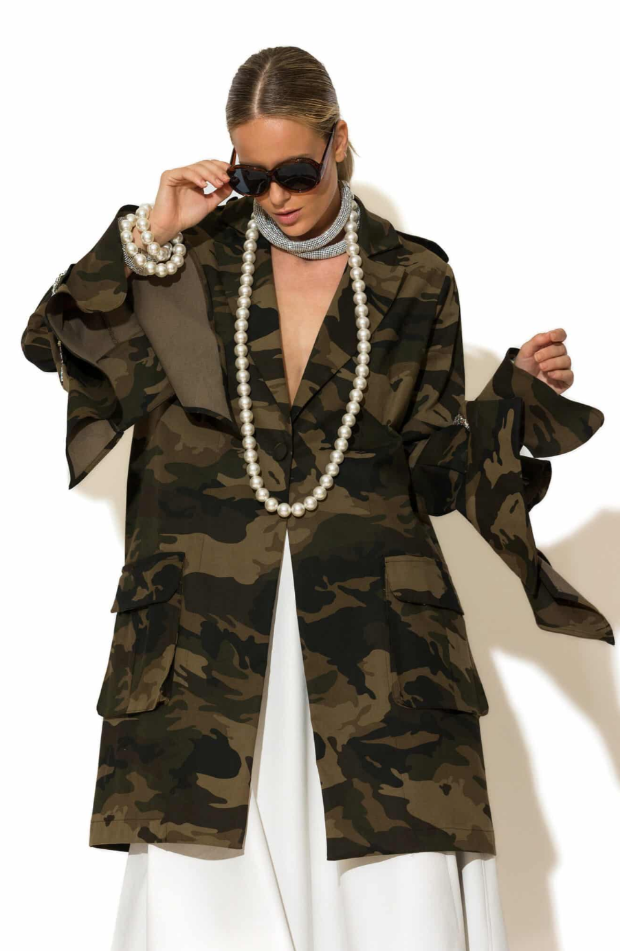 Crystal Embellished Oversized Camo Jacket