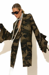 Crystal Embellished Oversized Camo Jacket