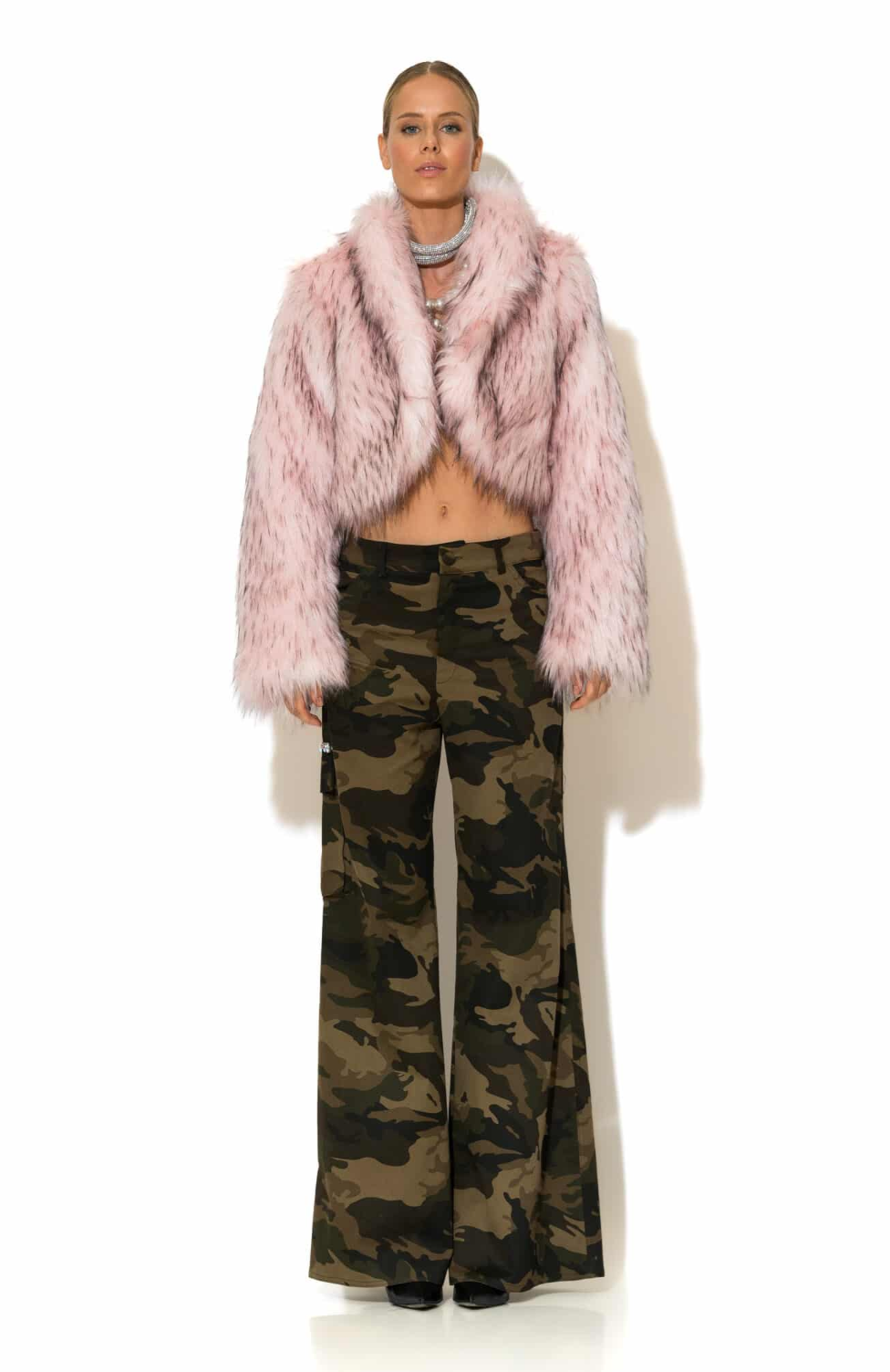 Crystal embellished Camo Print Wide-Leg Pants