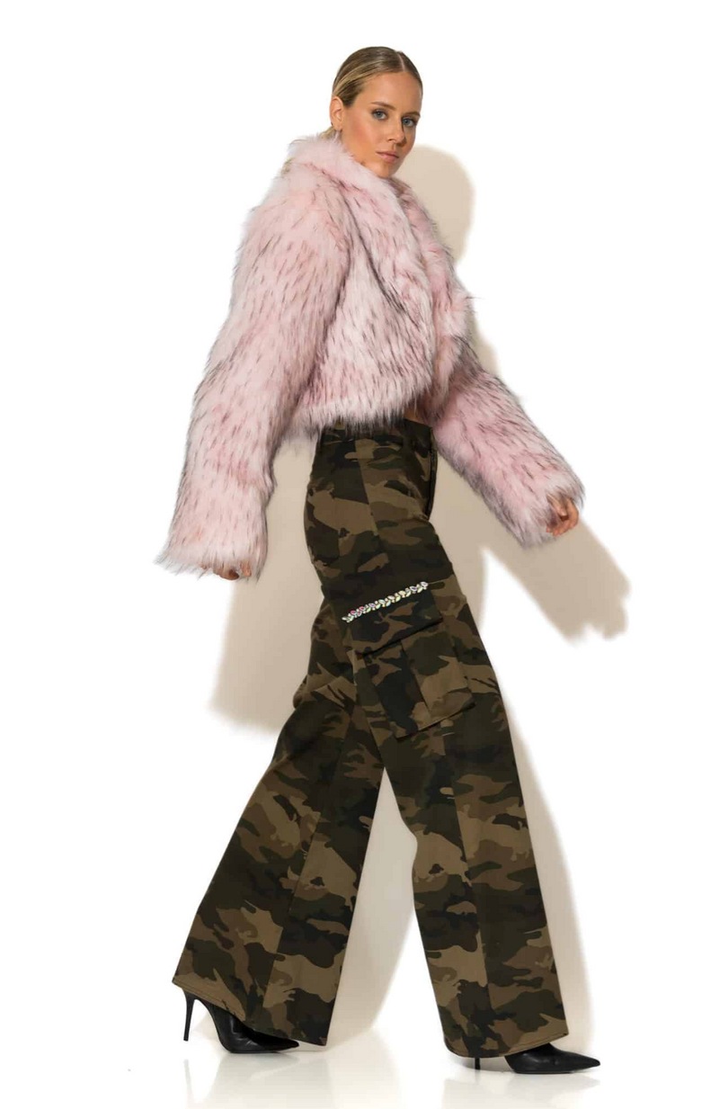 Crystal embellished Camo Print Wide-Leg Pants